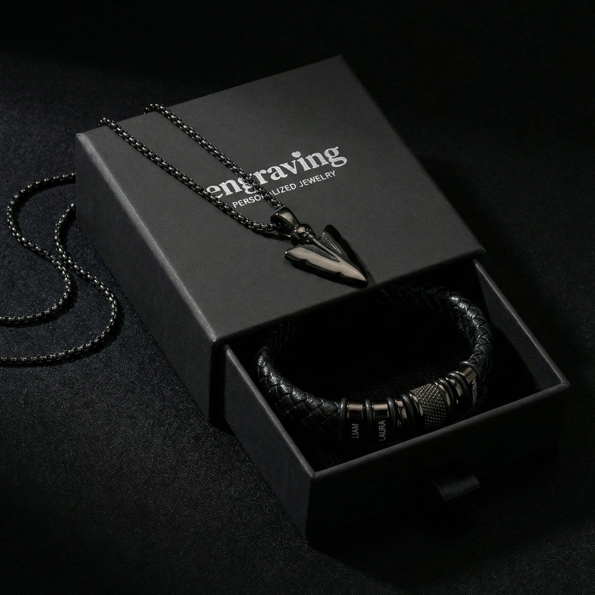 Set of 2: Black Bracelet + Arrow Necklace - Image 5